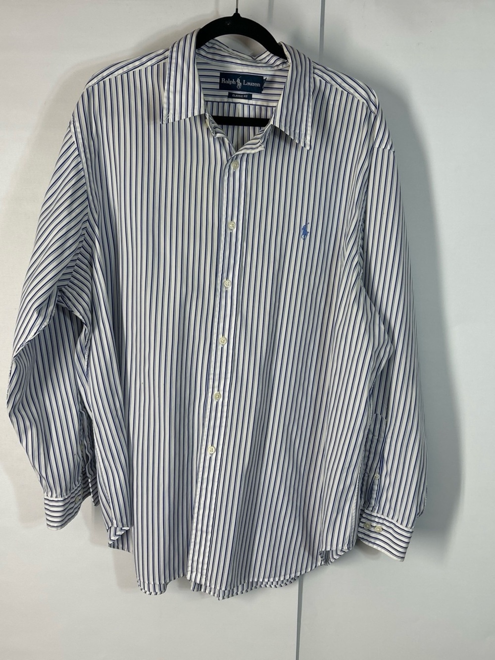 Ralph Lauren White Dress Shirt with Navy Pinstripes